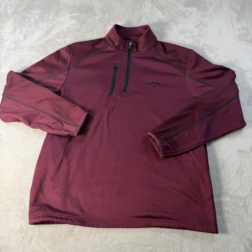 Callaway Quarter Zip Pullover Mens Medium Burgundy Fleece Lined Golf Sweater